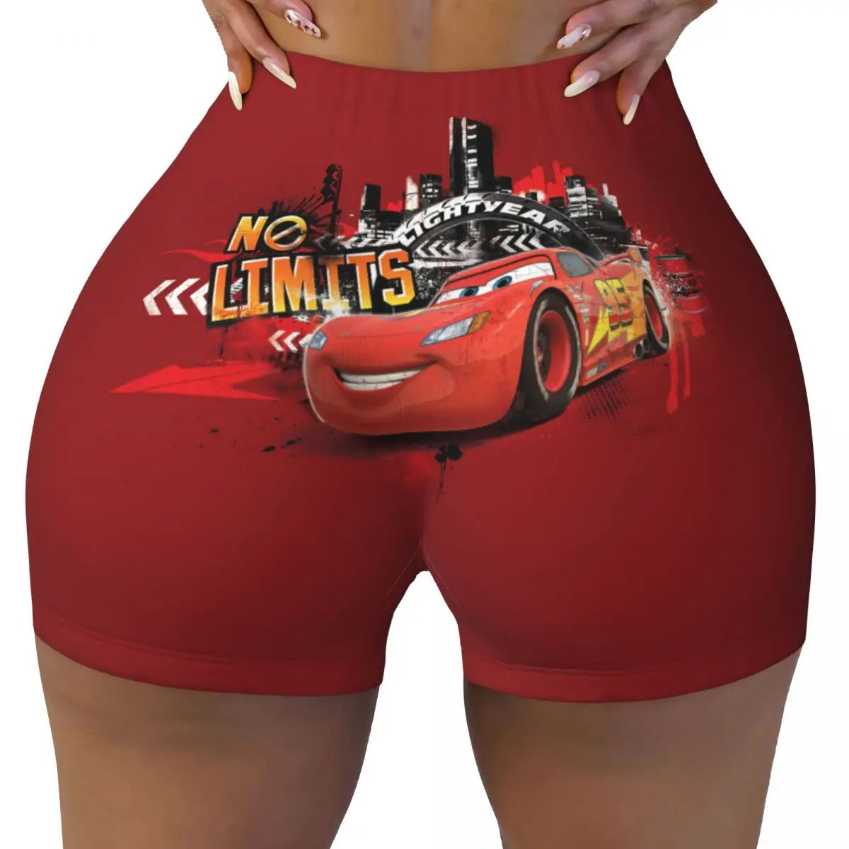 Custom Women Lightning Mcqueen Cars Workout Yoga Shorts Happy Gym Athletic Volleyball Biker Shorts