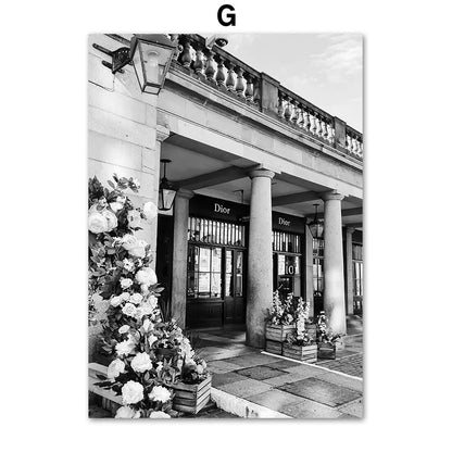 Black White Luxury Goods Store Car Flower Wall Art Canvas Painting Nordic Posters And Prints Wall Pictures For Living Room Decor