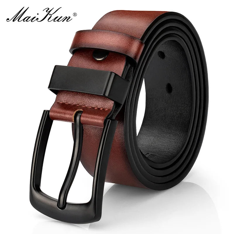 Maikun Men's Vintage Casual Belt Black Pin Buckle Student Versatile Leather Wide Belt