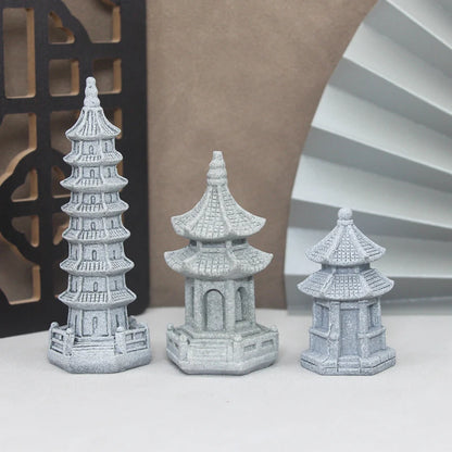 Miniature Sand Stone Tower Pavilion Ornaments Lantern Figurines Fairy Garden Bonsai Rockery Lanscaping for Terrarium Room Decor