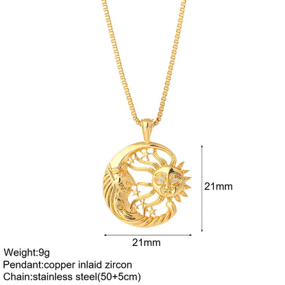 Heart Evil Blue Eye Sun Necklace for Women Cute Dog Bee Elephant Gold Color Pendant Woman's Collars Long Stainless Steel Chains