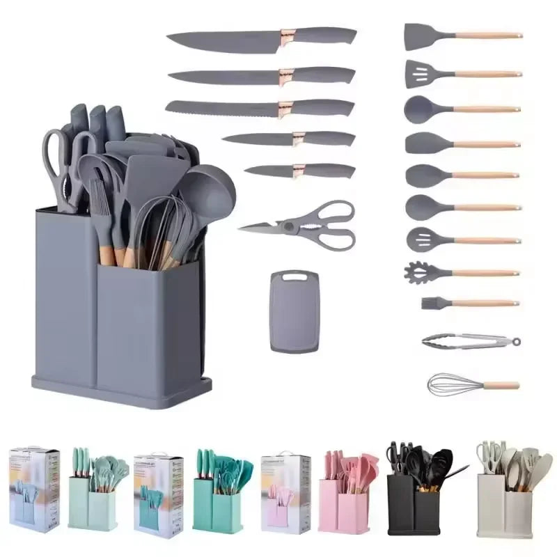 19PCS/Set Silicone Kitchen Utensil Sets Utensils Utensils Gadgets Stand Storage Organizer Holders Kitchen Cooking Accessories