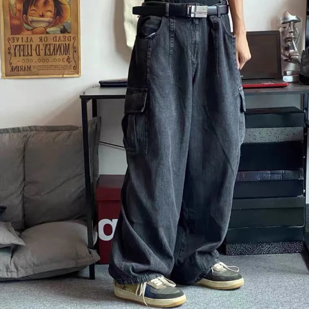 Baggy Jeans Trousers Male Denim Pants Black Wide Leg Pants Men's Jeans Oversize Cargo Korean Streetwear Hip Hop Harajuku