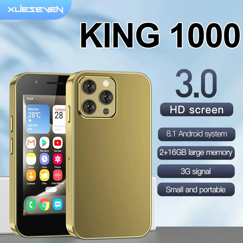 XUESEVEN KING1000 Mini Phone Smartphone 8.1 Android 3.0'' Display Dual SIM Standby 3G Wifi GPS Play Store 2GB 16GB Mobile Phones