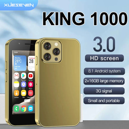 XUESEVEN KING1000 Mini Phone Smartphone 8.1 Android 3.0'' Display Dual SIM Standby 3G Wifi GPS Play Store 2GB 16GB Mobile Phones