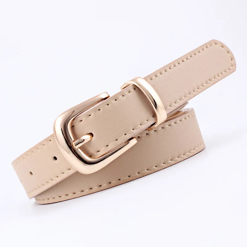 2.4X105cm  Women Belts PU Leather Simple Metal Buckle Belt Girls Dress Jean Pants Waistband Belts for Lady Luxury Designer Brand