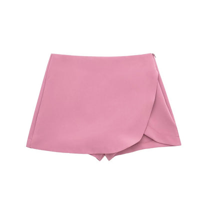 TRAF Beige Mini Skirt Pants High Waist Skort For Women Summer Asymmetric Black Skirt Shorts Casual Pink Brown Women's Skort