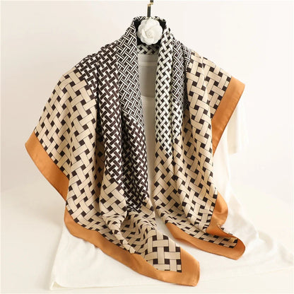 90*90Cm Square Scarf Twill Silk Feeling Women Head Shawls and Wraps Luxury Hair Tree Print Neck Scarves Hijab Bandana Pashmina