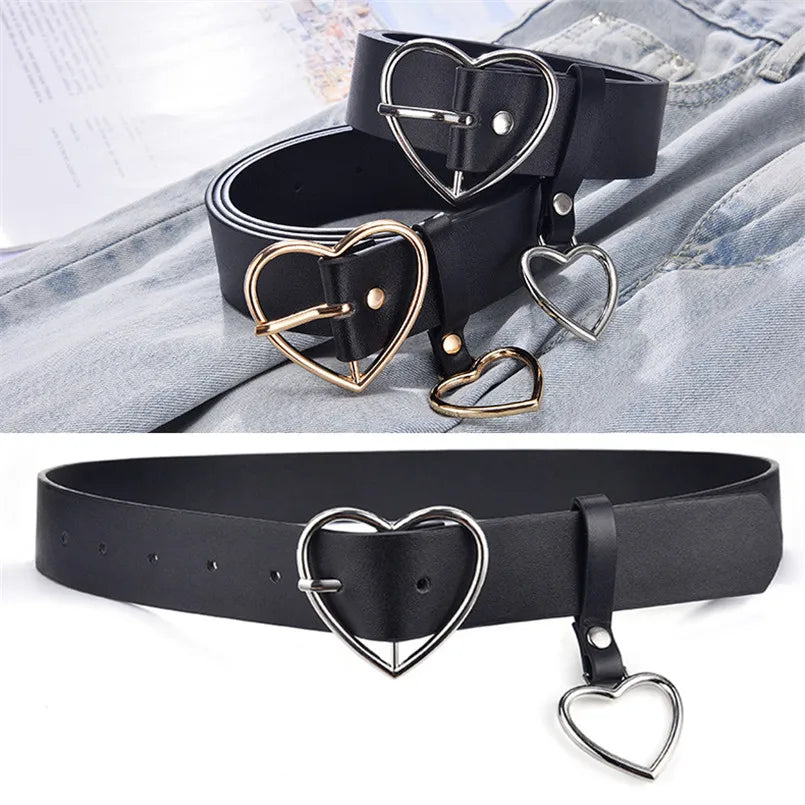 Fashion Leather Belt Metal Heart Buckle Camel White Black Retro PU Waistband Designer Cinto Feminino Pants Strap for Women Girls