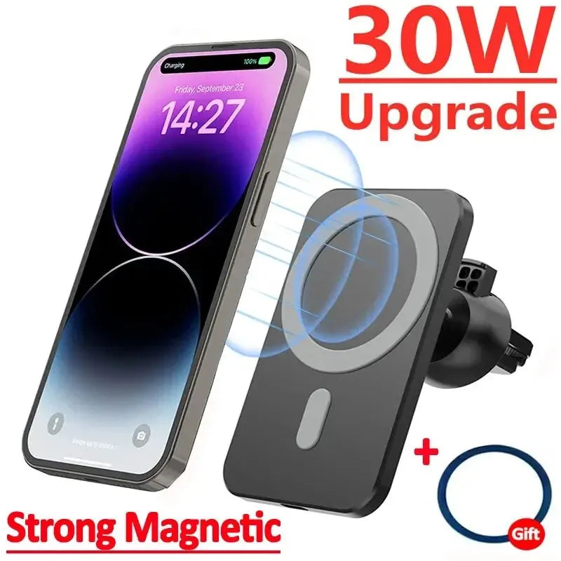 30W Magnetic Car Wireless Charger For iPhone 15 14 13 12 Pro Max Mini Macsafe Car Phone Holder Stand Mount Fast Charging Station