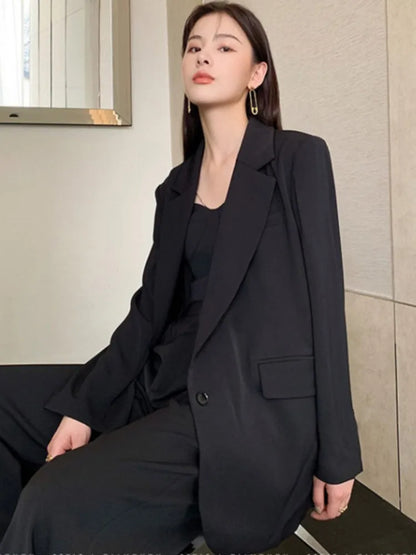 Casual Long Sleeve Suit Jacket Blazer Office Lady Spring Autumn Fashion Elegant Solid Blazer Outerwear Coat For Women 2023 Black