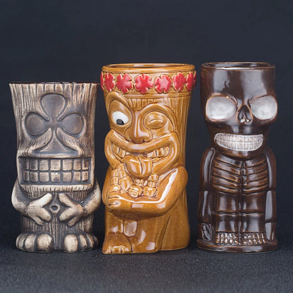 Hawaii Ceramic Tiki Mug Creative Cocktail Cup Easter Island Tiki Mugs Halloween Gift for Bar Tool