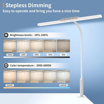 Desk Lamp, 3 Colors Stepless Dimming LED Desk Lamps for Home Office Adjustable Memory Desk Light with Clamp Touch Control