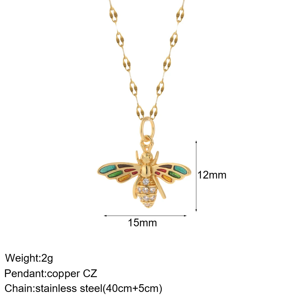 Heart Evil Blue Eye Sun Necklace for Women Cute Dog Bee Elephant Gold Color Pendant Woman's Collars Long Stainless Steel Chains