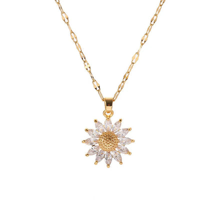 New Fashion Sweet Sex Sunflower Stainless Steel Necklaces For Women Trendy 18K Gold Plated Female Clavicle Chain Jewelry Gift