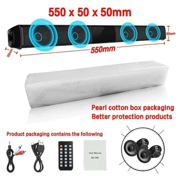 High Quality Bluetooth Speaker BS-28B High Power Wallmounted Wireless 40w Sound Bar Stereo Home Theater TV Strong Bass Sound Bar