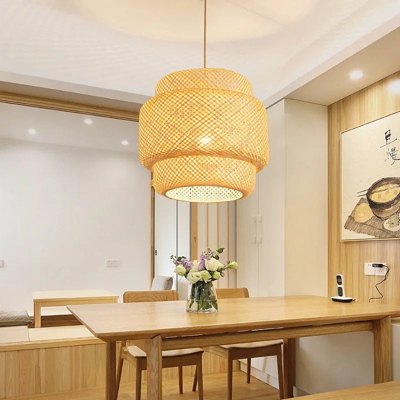 Bamboo Lantern pendent light Natural Rattan Wicker E27 Bulb Chandeliers pendent lamp Restaurant Home Decor AC85-260V