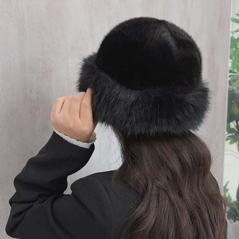 Women Warm Ear Protection Basin Hat Plush Fisherman Cap Autumn Winter Fluffy Fur Beanies Fashion Windproof Warm Headgear Bonnet