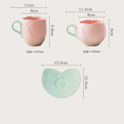 Ceramic Tulip Cups Mug Saucers Suits with Tray Flower-shaped Coffee Cups saucers, lovely drink cups