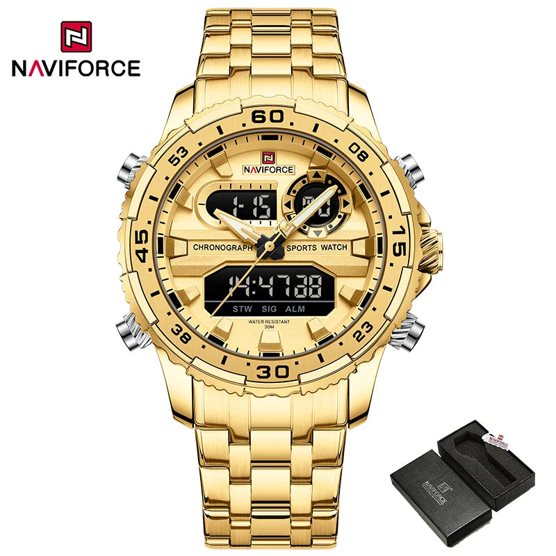 Original Brand NAVIFORCE Quartz Watch For Men  Sports Stainless Steel Strap Wrist Watches Waterproof Analog Digitals Clock 2024