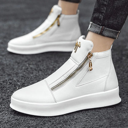 High Top Casual Shoes for Men Brand Ankle Boots Fashion White Men Skateboard Shoes Luxury Platform Sport Shoes Leather Men Boots