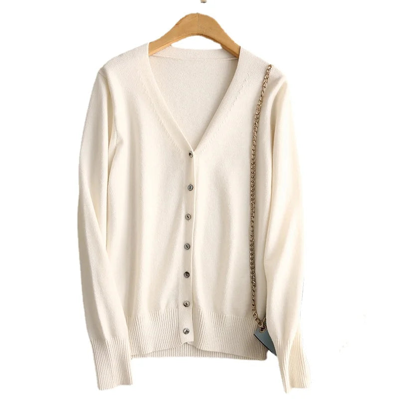 Women Cardigans Autumn Winter 2023 Single Breasted V-neck Knitted Sweater Spring Fashion Short Knitwear Solid Cardigan Jumpers