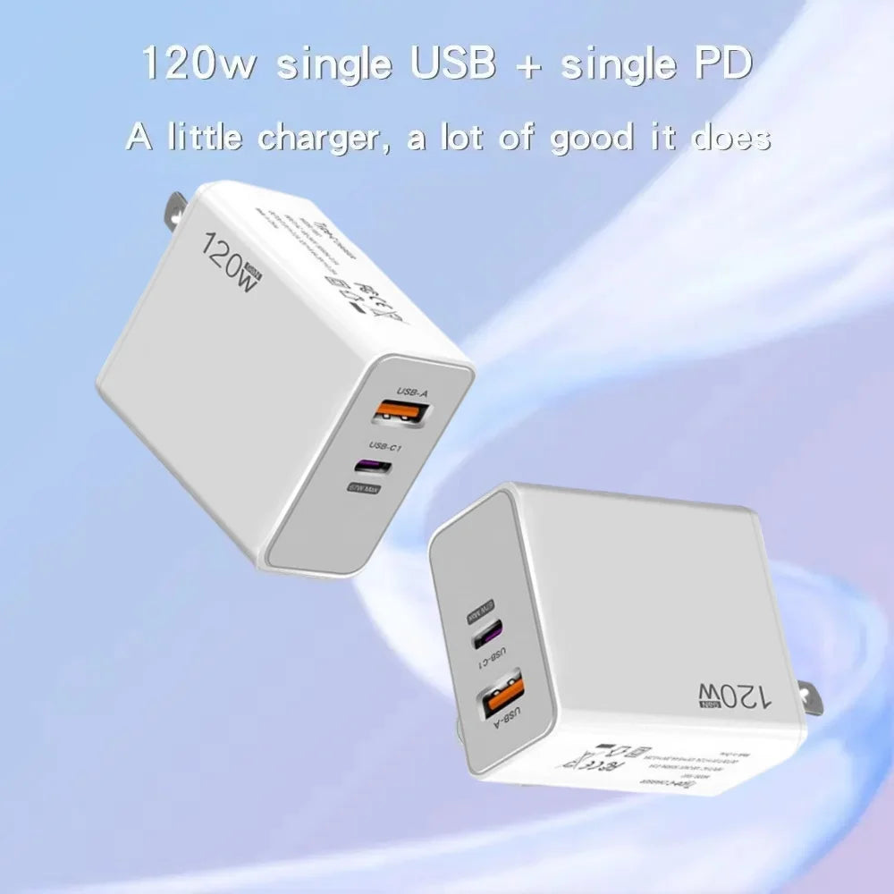 USB 120W Fast Charger Quick Charge 3.0 USB Fast Charging Phone Adapter PD Cable For Huawei Xiaomi Samsung Iphone US/EU charger