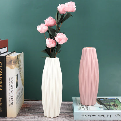 Flower Vase Decoration Home Plastic Vase White Imitation Ceramic Flower Pot