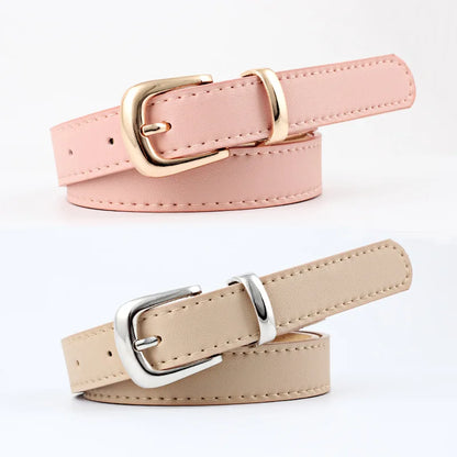 2.4X105cm  Women Belts PU Leather Simple Metal Buckle Belt Girls Dress Jean Pants Waistband Belts for Lady Luxury Designer Brand