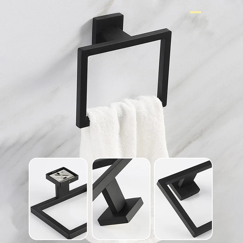 Bathroom Hardware Black Robe Hook Towel Rail Bar Rack Shelf Hanger Tissue Toilet Roll Paper Holder Wall Bathroom Accessories