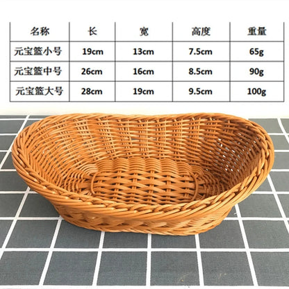 Oval Curved Rattan Wicker Woven Serving Baskets for Bread Fruit Vegetables Restaurant Serving Tabletop Display Rattan Basket