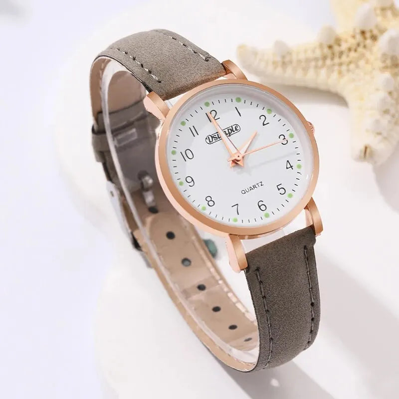 6Pcs Sets Luxury White Leather Analog Ladies Quartz Wrist Watch Fashion Butterfly Design Earring Bracelet Necklace Gifts