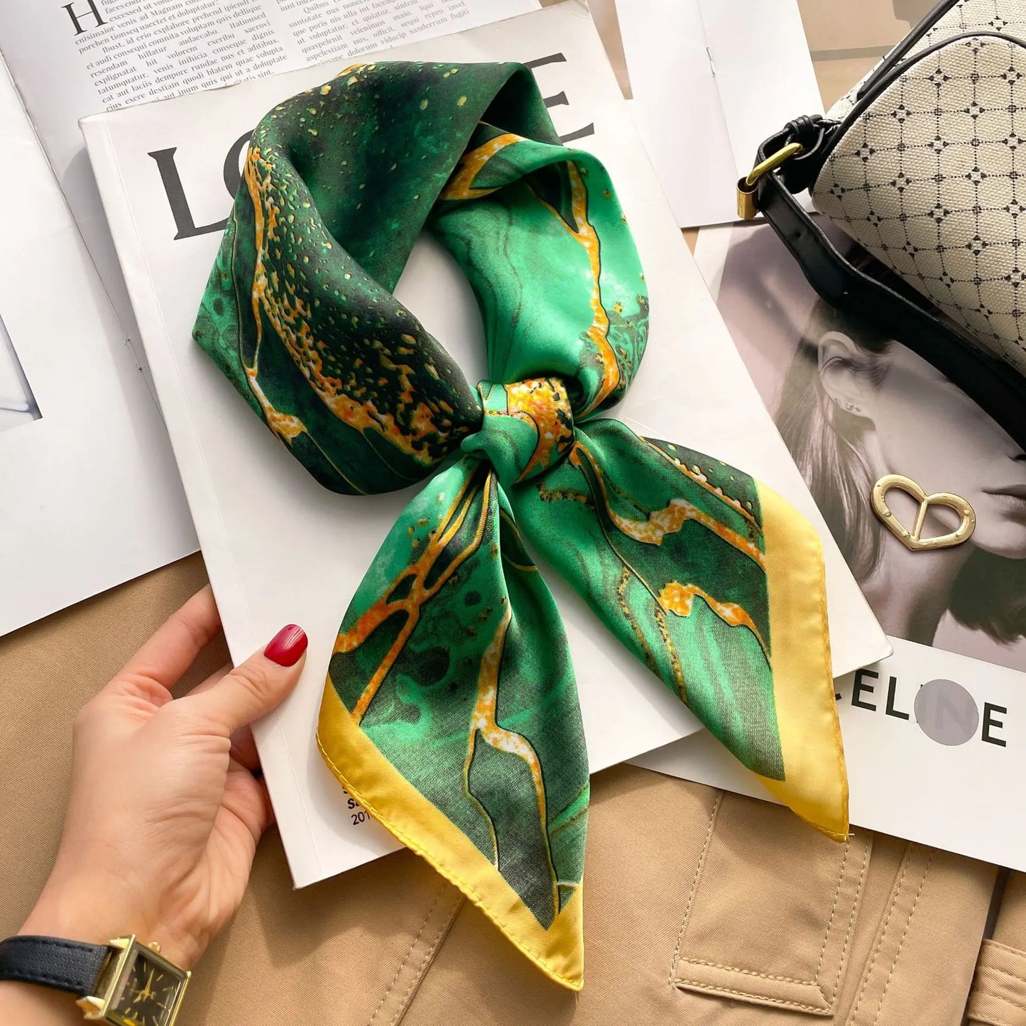 Luxury Brand Silk Square Plaid Scarf Women Satin Neck Hair Tie Band Soft work neckerchife 2021 NEW Hijab Head Female Foulard