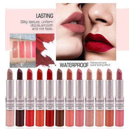 Long Lasting Velvet Matte Lipstick Double Head Lip Gloss Non-stick Cup Lip Gloss Tint Plumper Waterproof Lipstick Makeup