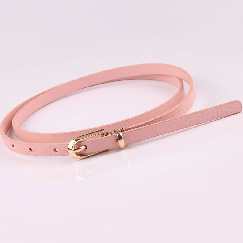 Fashion Black Blue White Pink Red Women Belts Thin Skinny Waistband Pin Buckle Adjustable Belt Summer Dress Jeans Strap Pu Belts