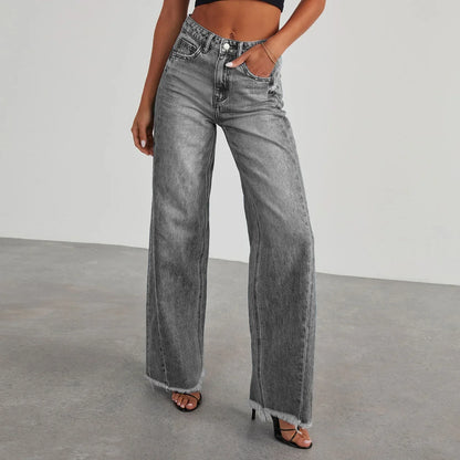 High-waisted Straight-leg Furred Jeans, Women's New Fashion High-waisted Wide-leg Pants Jeans,spring and Autumn for Women Y2k