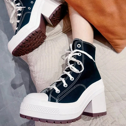 Women Platform Sneakers Luxury Brand  Women Boots Fashion Outdoor Skateboard Shoes Women High Top Canvas Sneaker Plus Size 36-42