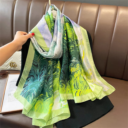 Women Fashion Print Silk Scarf Luxury Brand Warm 180X90CM Scarves Popular Lrage Satin Finish Shawl The Four Seasons Design Hijab