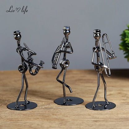 Metal Musician Guitar Player Statue Musical Instrument Little Iron Art Collectible Figurine Home Cafe Office Book Shelf Decorate