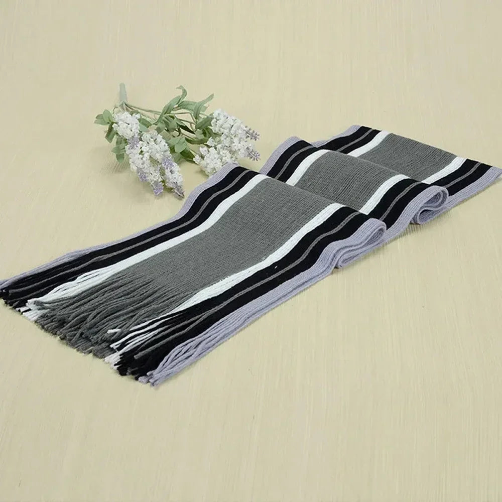 Classic Men's Scarf Winter Warm Faux Cashmere Soft Tassel Long Shawl Business Casual Striped Scarf Men's Clothing Accessories