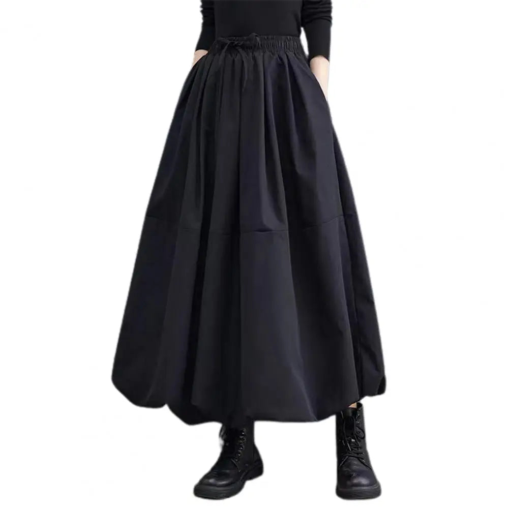 Women Maxi Skirt Elegant Women's Winter Woolen Maxi Skirt with High Waist Pockets Fashionable A-line Long Skirt for Female Thick