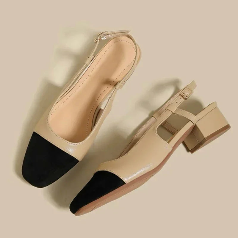 New 2025 Summer Women's Sandals Elegant Medium Heel Toe Mules Comfortable Office Women's Shoes Buckle Heels Dress Shoes