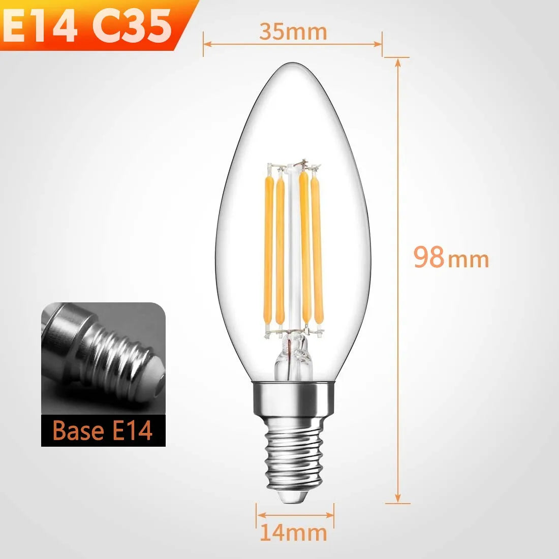 10pcs E14 LED Bulb AC220/240V 4W 6W Filament Candle Light C35 Edison Glass Bulb Retro Antique Vintage Style Cold White Warm