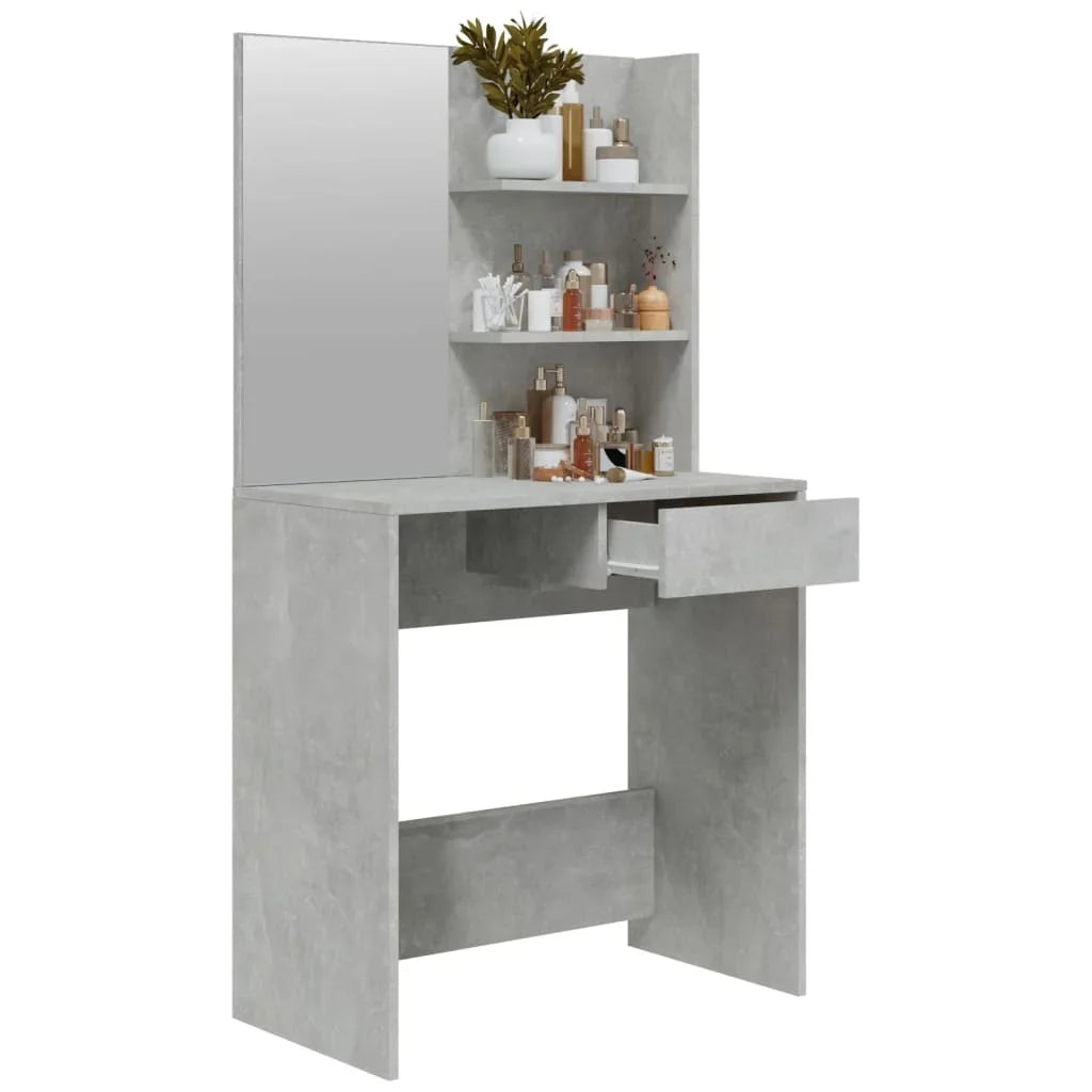 Table with mirror gray concrete 74,5x40x141 cm Modern dresser room furniture girl bedroom bedside cabinet storage vanity makeup