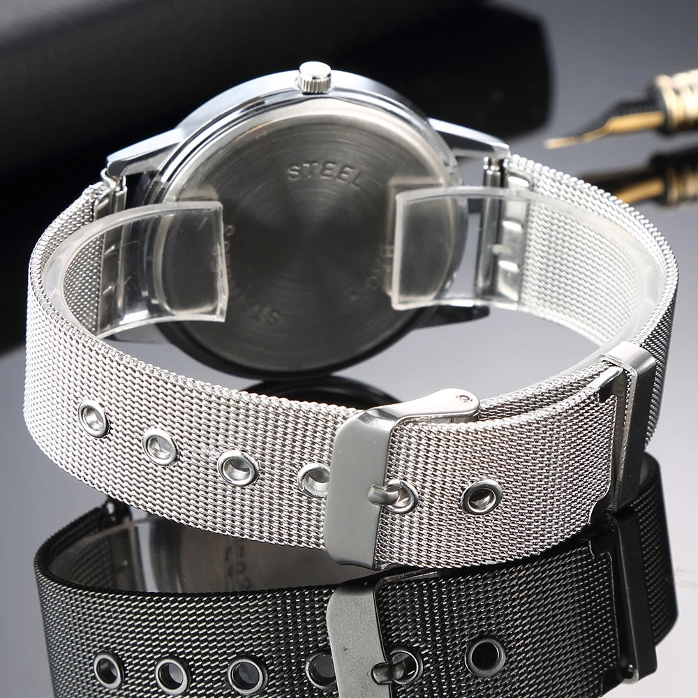 Luxury New High Quality Stainless Steel Mesh Strap Watch Quartz Movement Waterproof Women Man Casual Watches Gifts for Woman