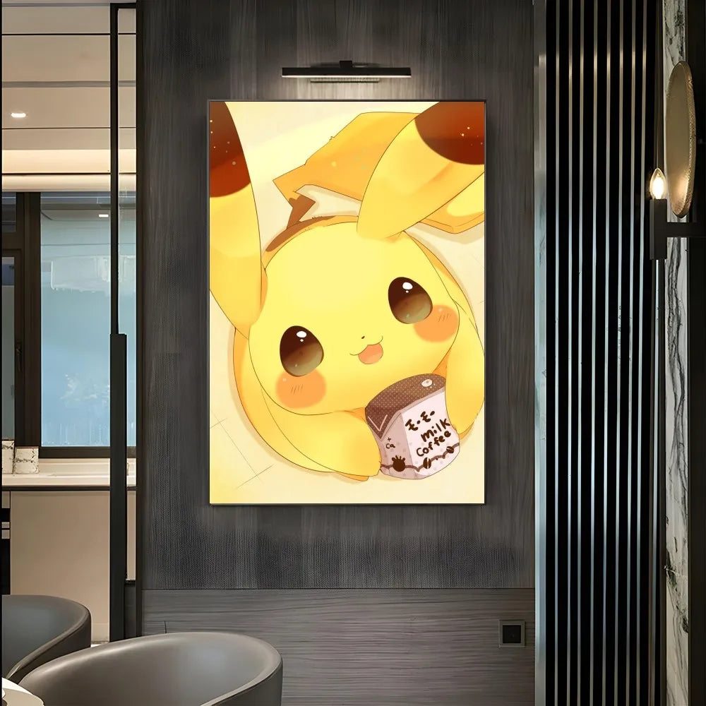 1PC Pokemon Pikachu Painting Cartoon Print Poster Paper Waterproof HD Sticker Bedroom Entrance Home Living Room Bar Wall Decor