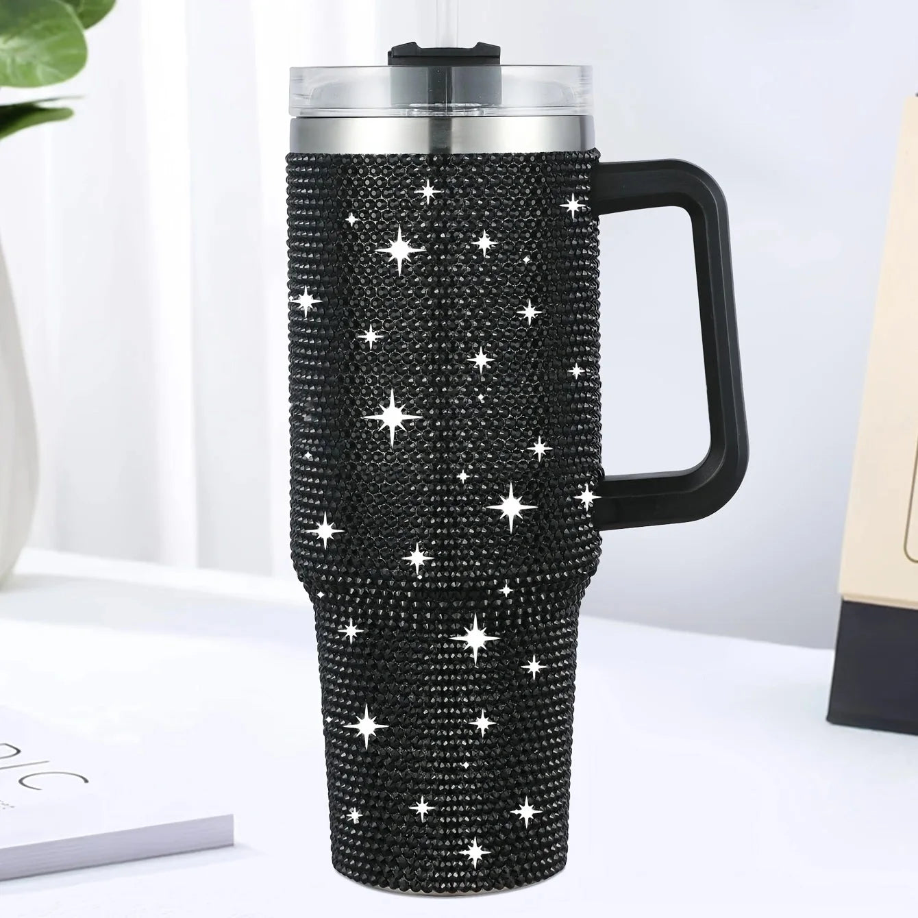 40oz Shiny Diamond Shiny Diamond Tumble Coffee Insulation Cup Stainless Steel Car Bottle Straw Large Capacity Rhinestone Cup