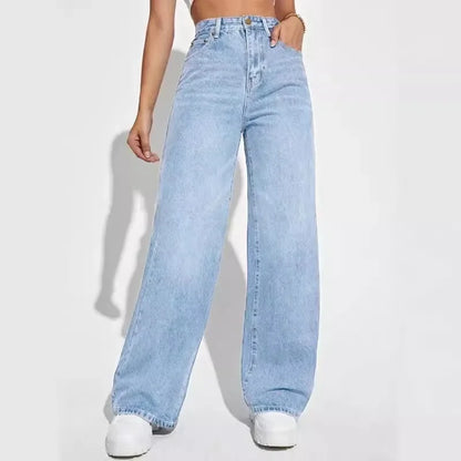 Women Jeans Denim Y2k Pants Wide Leg Long Pant High Waist Loose Casual Mom Straight Trousers Elegant Splice Autumn Winter