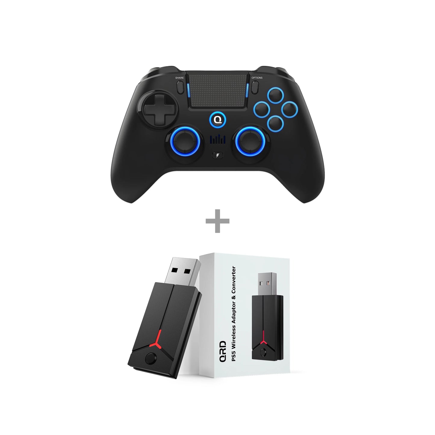 QRD Spark N5 Wireless Controller forPS5 PS4 PS3 IOS Android PC Hall Effect 9-color LED lights Vibration effect PS4 Gamepad