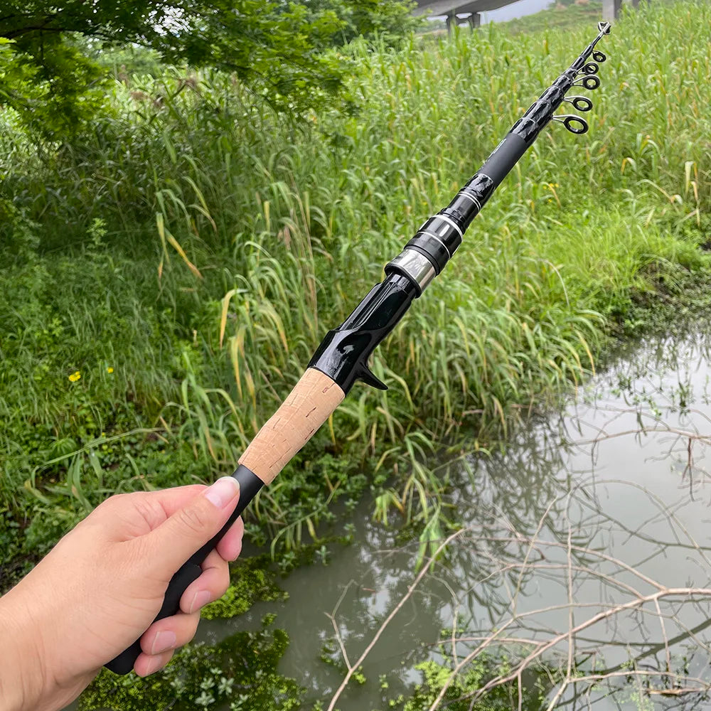 Telescopic Lure Rod 1.5M 1.8M 2.1M 2.4M Carbon Spinning Rod Baitcasting Fishing Pole 8g-25g Wooden Handle Casting Fishing Tackle